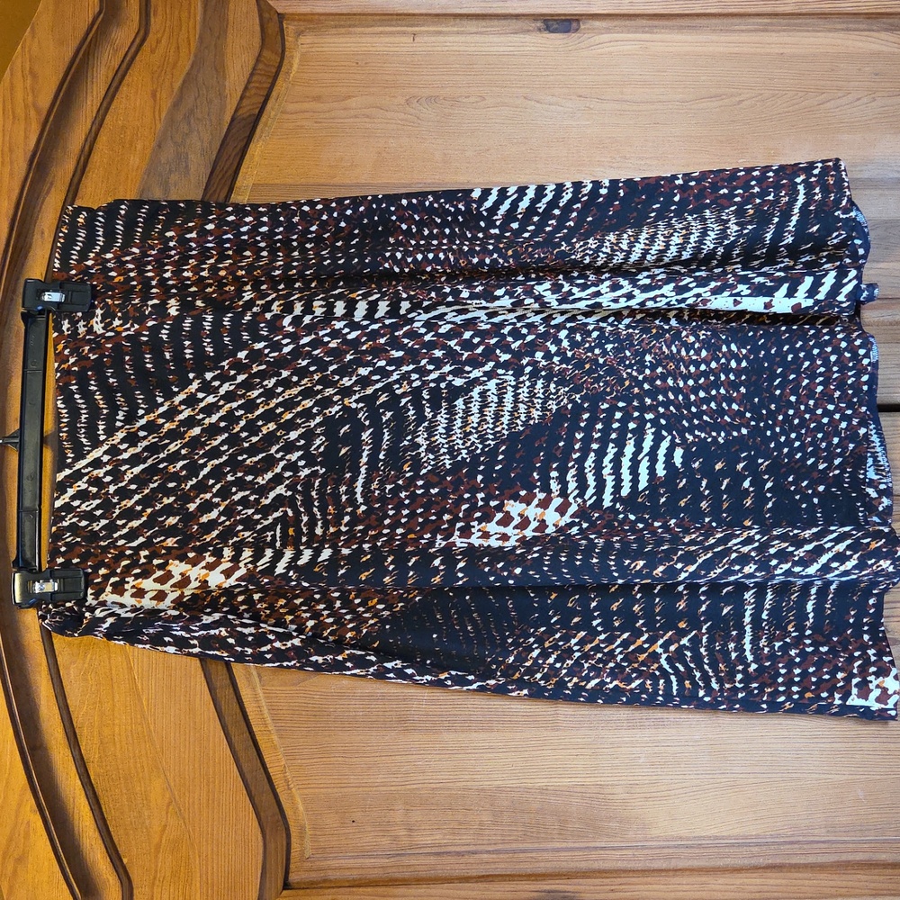 Women's Animal Print Midi Modest Skirt Large Black Brown Tribal Jones New York